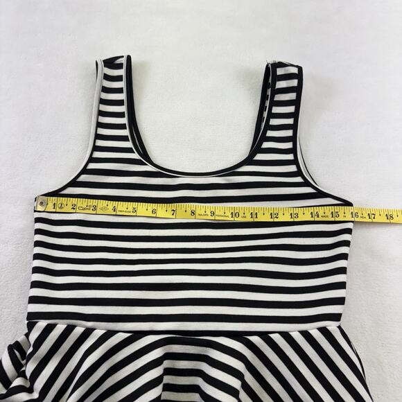 Living Doll Black White Striped Peplum Bodycon Sleeveless Mini Dress Size L - Picture 7 of 9